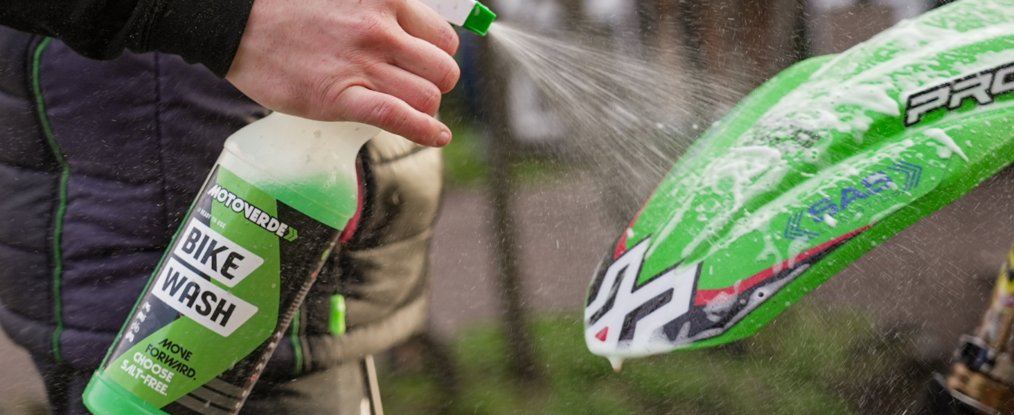 Bike Cleaner spray onto dirt bike