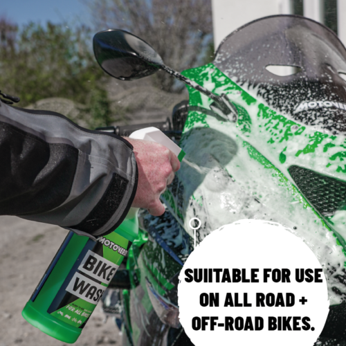 Kawasaki motocross bike being cleaned with motoverde bike wash