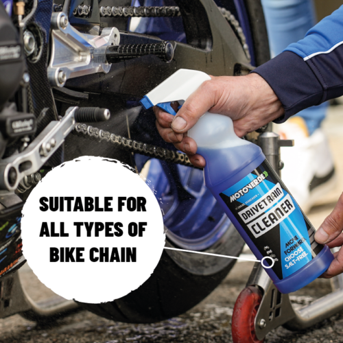 Motoverde Drivetrain Chain Cleaner cleaning motorcycle chain.